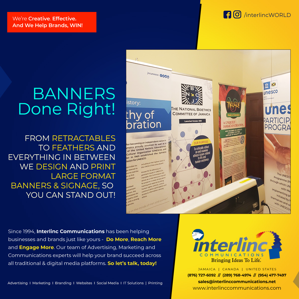 Let Interlinc Communications design and print retractable and feather banners for your next event